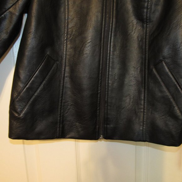 Prologue S Black Lined Faux Leather Jacket Zip Up Knit Collar - Picture 4 of 7